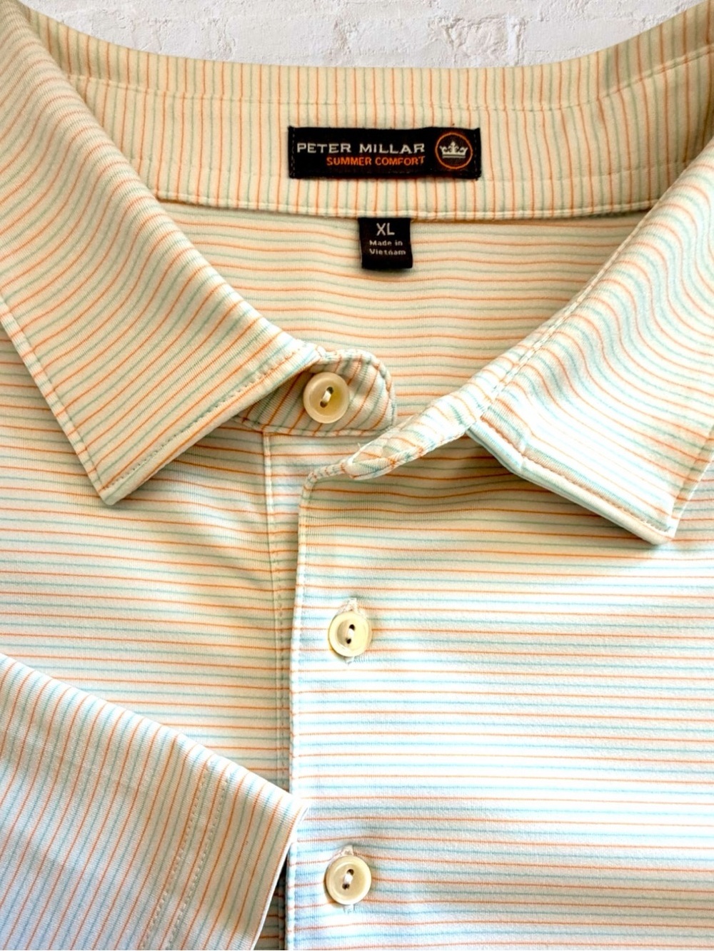 Peter Millar Summer Comfort Polo Shirt Men’s XL Cream Stripe Golf Performance - Picture 3 of 12